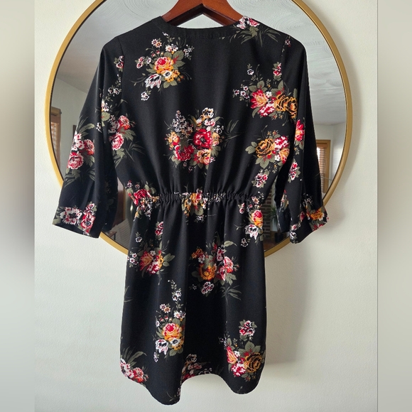 LOFT Petite Small Floral Black Stretchy Waist Shirt Dress Excellent Condition - Picture 4 of 15